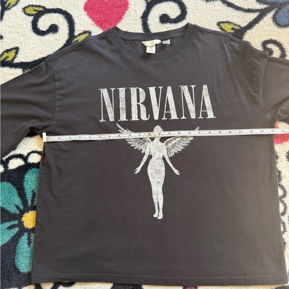 H&M Charcoal Long Sleeve Nirvana Tee Size Medium - Picture 3 of 7